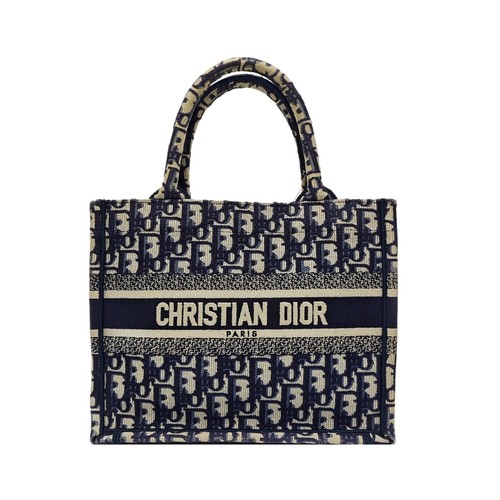 DIOR Book Tote Small Blue Canvas Oblique Tote Bag Handbag