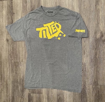 Fortnite Shirt Men s Size XL Tilted Towers Graffiti Gray Yellow Graphic Tee Logo