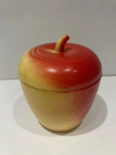 Vintage Hazel Atlas Apple Milk Glass Lidded Kitchen Jelly Jam Jar