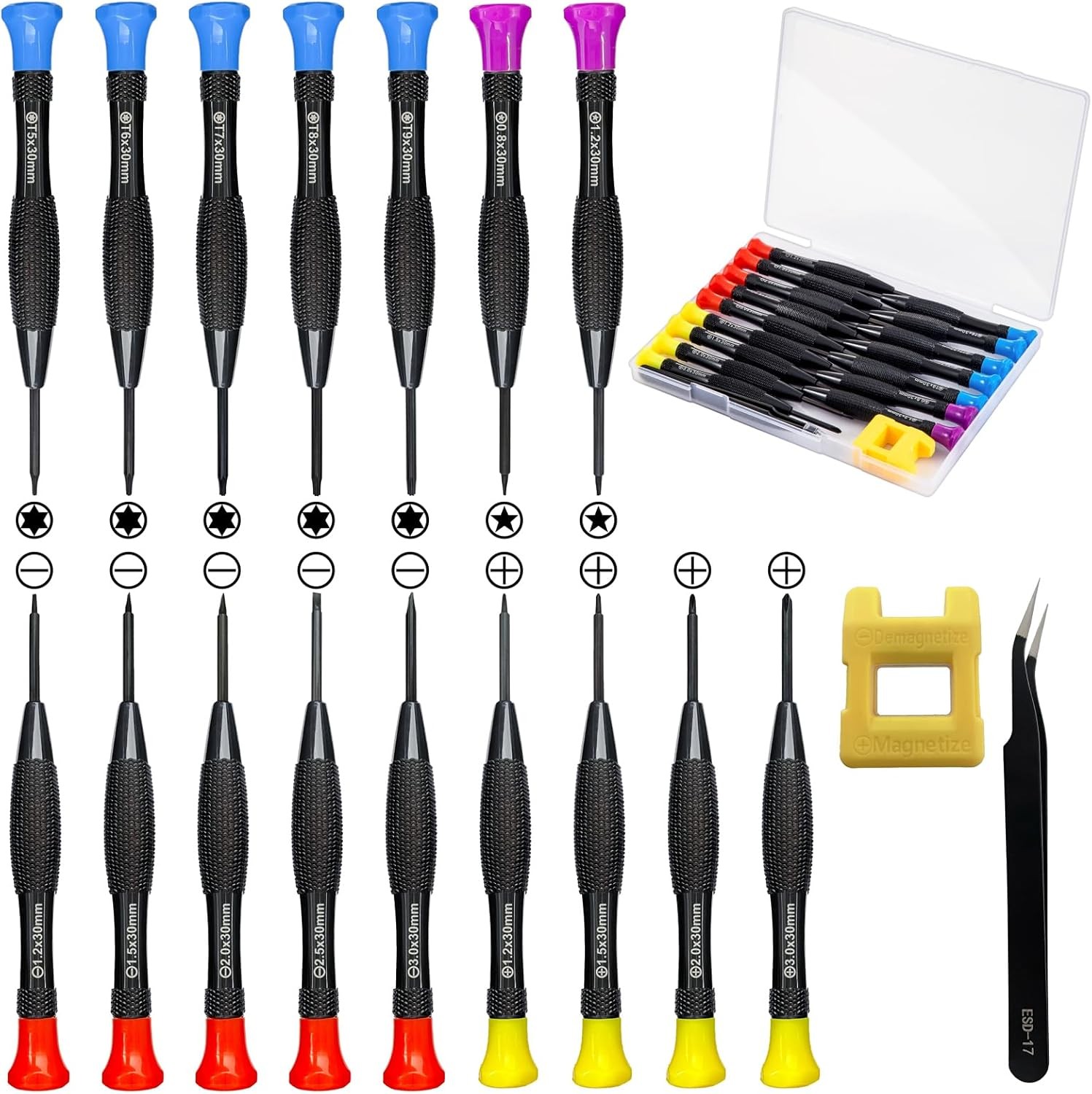 18PCS Mini Precision Screwdriver Set With Case, Lengnoyp Small, 4-color