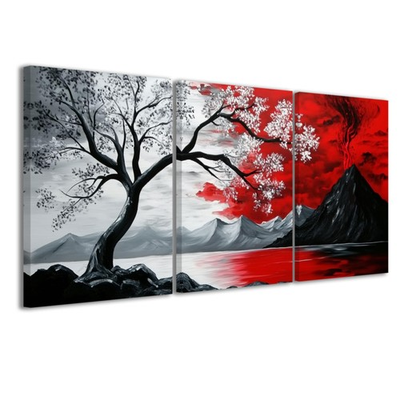 #ad Black and Red 3pc Wall Art Abstract Seascape Paintings Cloud Tree Art Prints $53.99