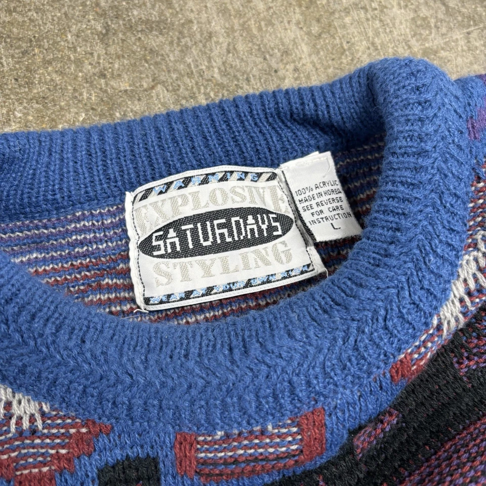 1980s Vintage Explosive Styling Saturdays Knit Sweater Vibrant Size Large - Image 3 of 4