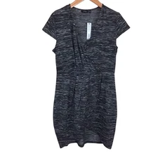 Apt. 9 Faux Wrap Dress L Black Grey White Knit Cap Sleeves NWT