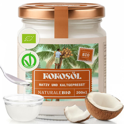 Naturalebio Organic Virgin Coconut Oil 200ml - Cold-Pressed from Sri Lanka