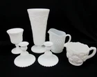 Vtg Milk Glass Lot of 6 Westmoreland hobnail Imperial Vase pitcher candle holder