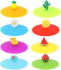 8 Pcs Silicone Cup Lids Mug Cover Colorful Anti-dust Coffee orange 