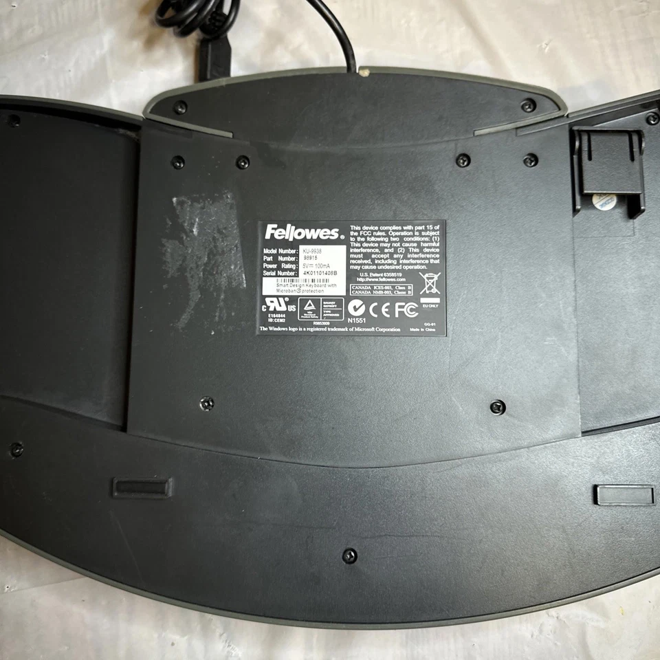 Fellowes Microban KU-9938 Ergonomic Keyboard Split Design USB Wired Gray WORKS - Image 4 of 4