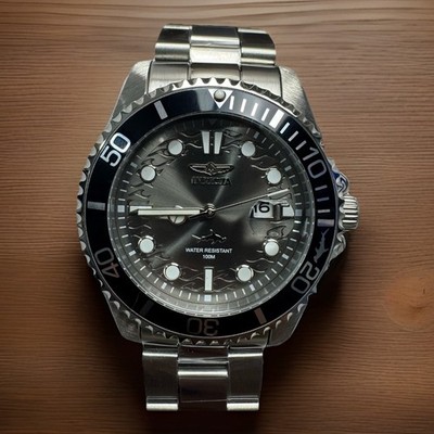 Invicta Pro Diver Watch Men 43mm Quartz Gunmetal Dial Silver Tone Bracelet 30806