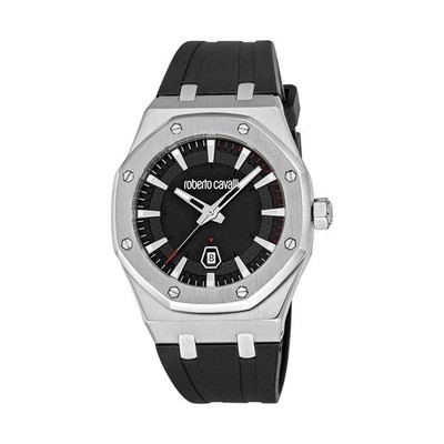 Roberto Cavalli Herren Uhr Uomo Ottagono Silikon Armband Schwarz