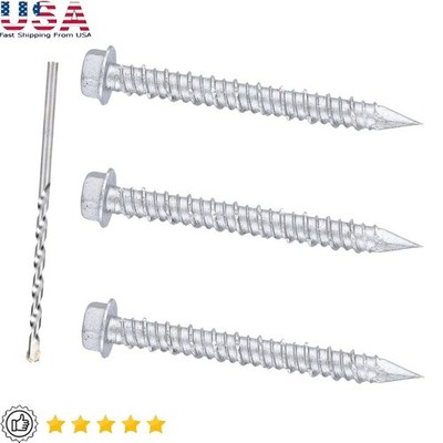 100 Pcs Concrete Screws 410 Stainless Steel W/ Free Drill Bit Repair Fasteners
