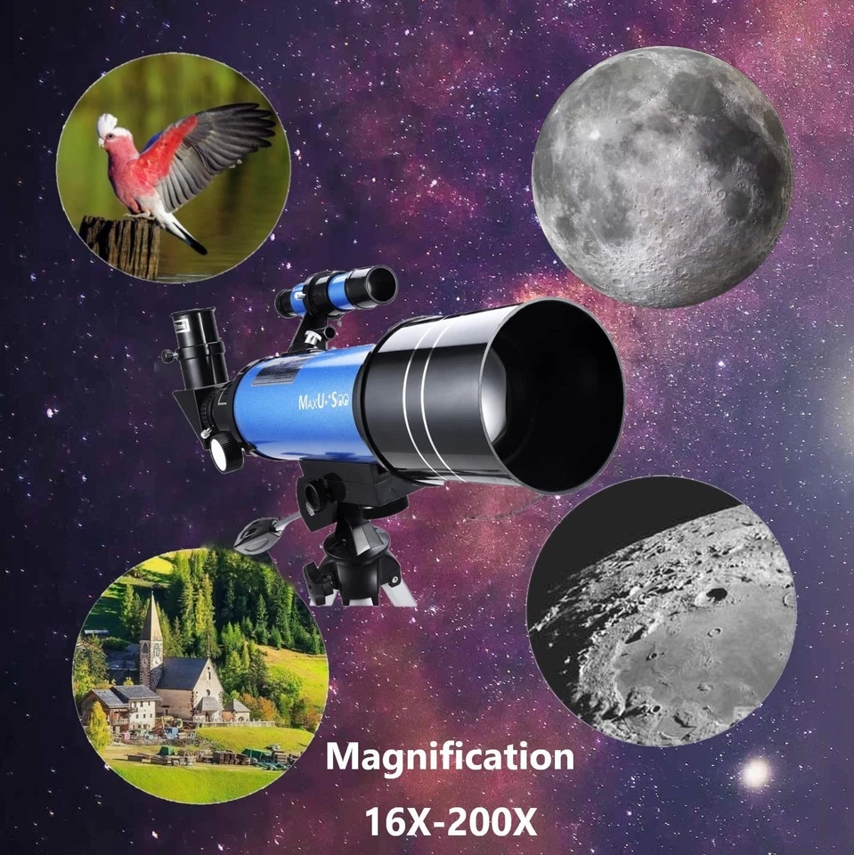 MaxUSee F400X70MM Kids Refractor Telescope Aluminum Tripod 1.25" Moon Filter  - Image 4 of 4