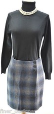 LAUREN Ralph Lauren VTG Wool Gray Blue Plaid Above Knee Wrap pencil Skirt Size 6