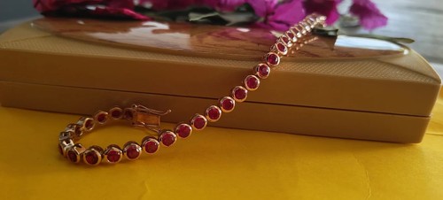 Birthstone Layering Bezel Bracelet For Women's 14k Yellow Gold Natural Red Ruby - Picture 7 of 14