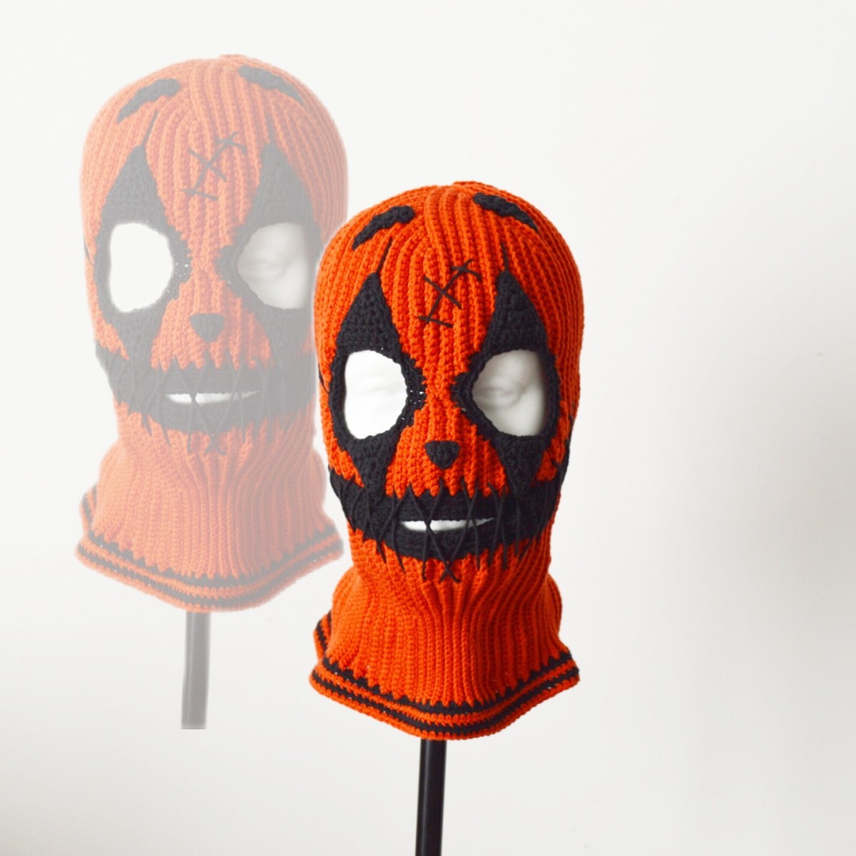 Knit creepy orange balaclava ski mask baddie gang Custom crochet