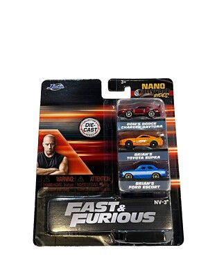 Set Jada Nano Hollywood Rides – Caricabatterie Fast & Furious Con Dodge Daytona, Toyota Supra E Ford Escort