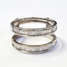 10K White Gold .25 Ct Baguette Diamond Wedding Bridal Enhancer Double Band Ring