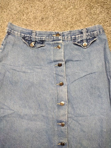 VTG St John's Bay Denim Maxi Skirt Front Faux Pocket 90s Y2K Chunky Buttons 16 - Picture 2 of 12