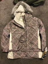 BODY GLOVE Ski Jacket Sz 10 Youth Print/white Removable Hood Faux Fur Trim