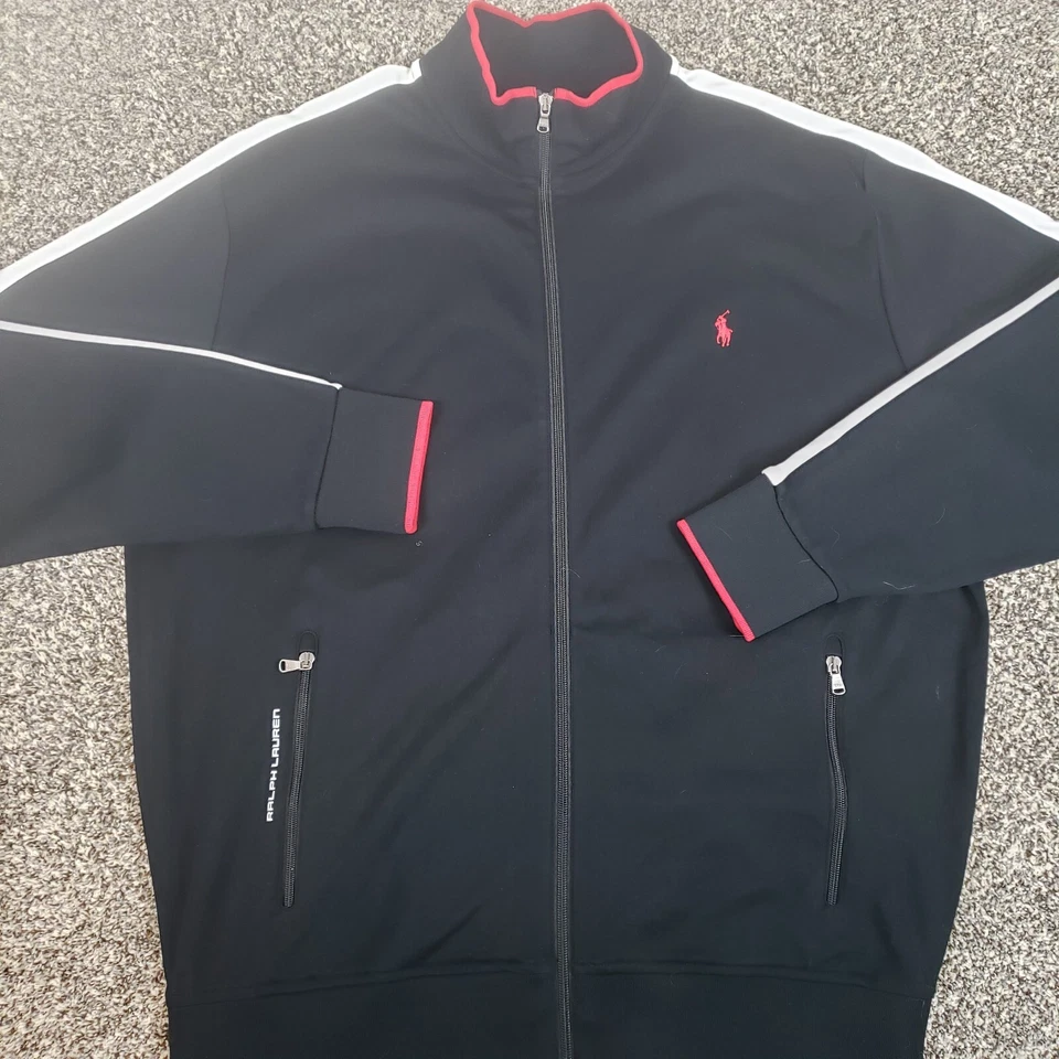 Polo Ralph Lauren Full Zip Track Jacket Mens XLT Tall Black Red White - Image 2 of 4