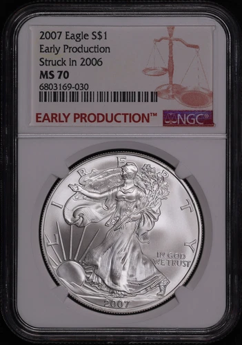 2007 American Silver Eagle Pre-Struck in 2006 NGC MS-70 Early Production
