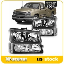 For 2003-2007 Chevy Silverado 1500 Avalanche Black Headlights+Bumper Lamps Pair
