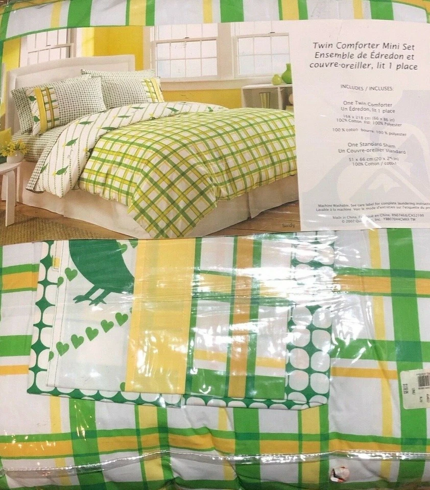 Juego de edredón doble a cuadros Roxy Birdy 66" x 86" y almohada estándar falso nuevo en paquete / nuevo en caja Foto 4 de 4