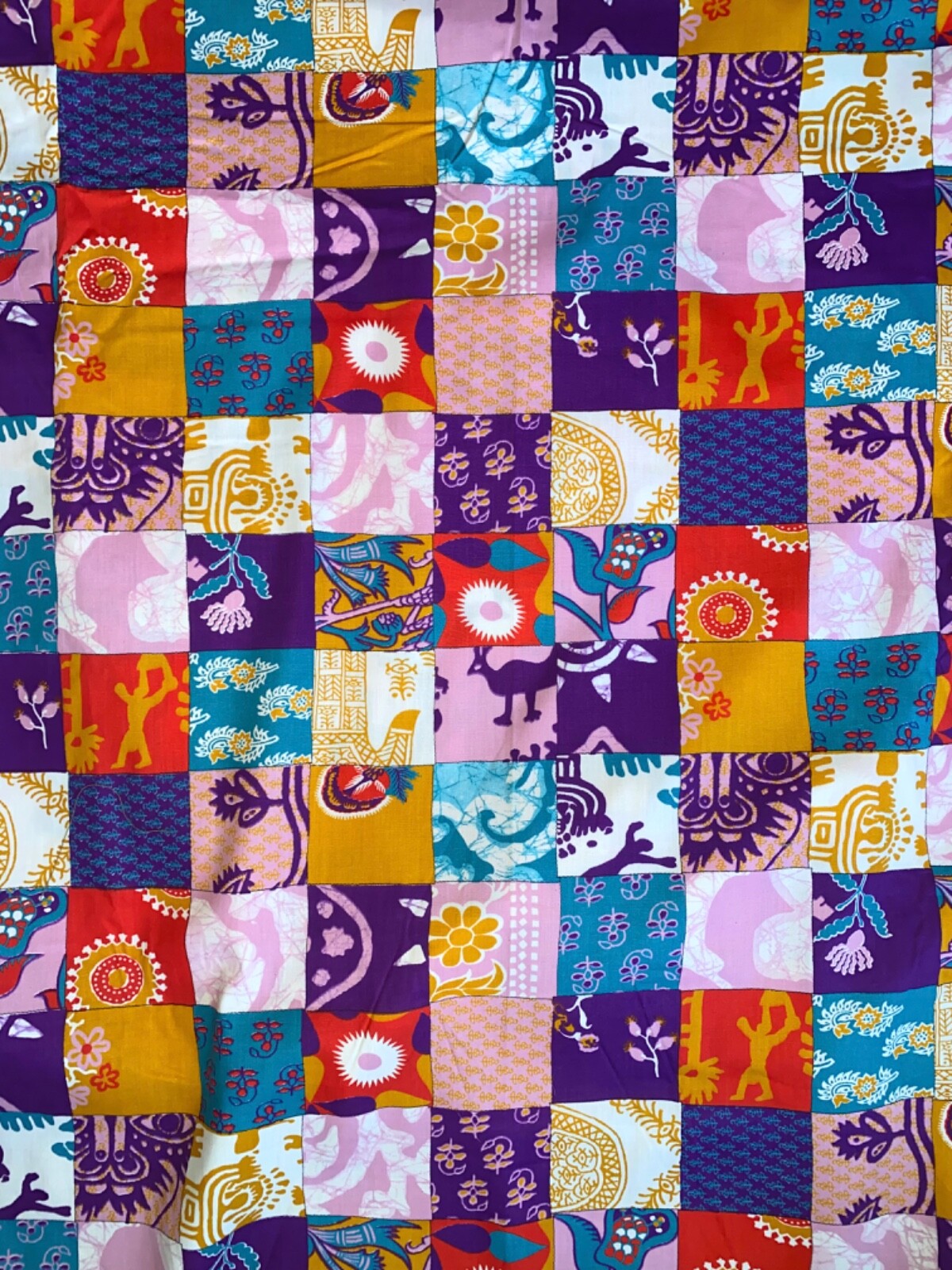 Vtg Schwartz Liebman Colorful Cheater Quilt Patchwork Cotton Fabric 44