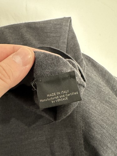 Hecho en Italia Versace Hombres Gris Lana Mangas Largas Camisa con Cuello - Imagen 7 de 8