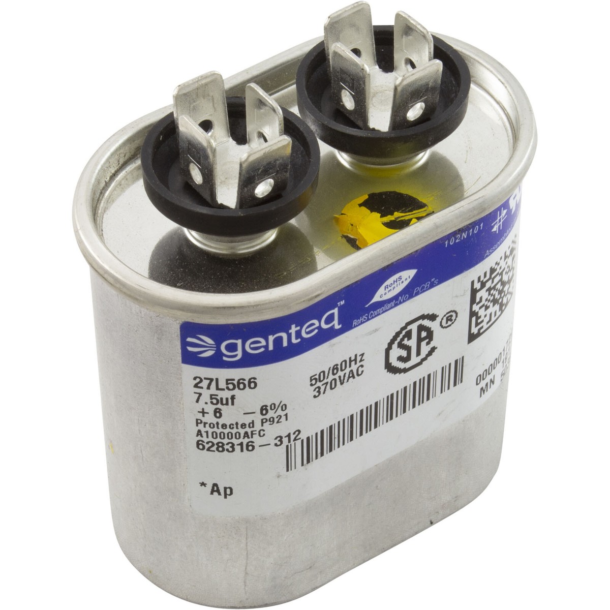 AO Smith 628316-312 Run Capacitor 7.5 MFD (2 x 2-5/8 oval