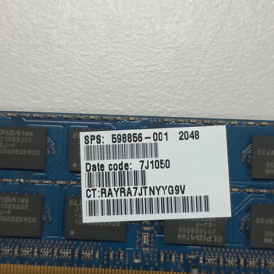 Elpida 2GB PC3-10600 DDR3-1333MHz non-ECC Unbuffered SoDimm EBJ21UE8BDS0-DJ-F - Image 2 of 4