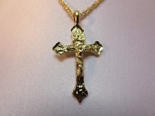 14 KT GOLD EP CONTEMPORARY CRUCIFIX CROSS PENDANT WITH 30" ROPE CHAIN -2046