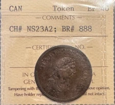 NOVA SCOTIA 1815 Halfpenny Token, Breton 888 NS-23A2 ICCS EF40