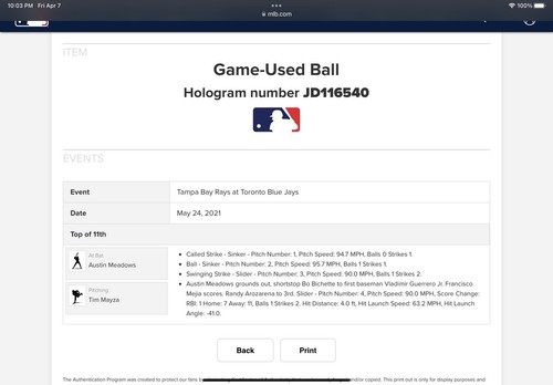 Austin Meadows MLB Juego Usado RBI Bichette Vladdy Guerrero Jr Rays Azulejos MLB - Imagen 8 de 8