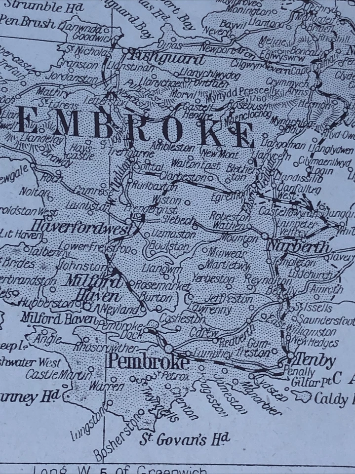 1923: Map Of Pembrokeshire Pembroke The Harbour Tenby Vintage Antique Print - Image 4 of 4