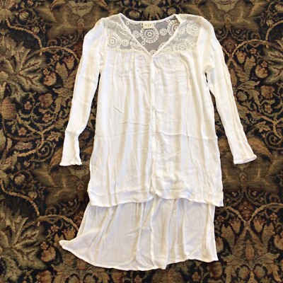 H.I.P. Women s White Embroidered Button Down Cardigan Hi Low Beach Cover Up
