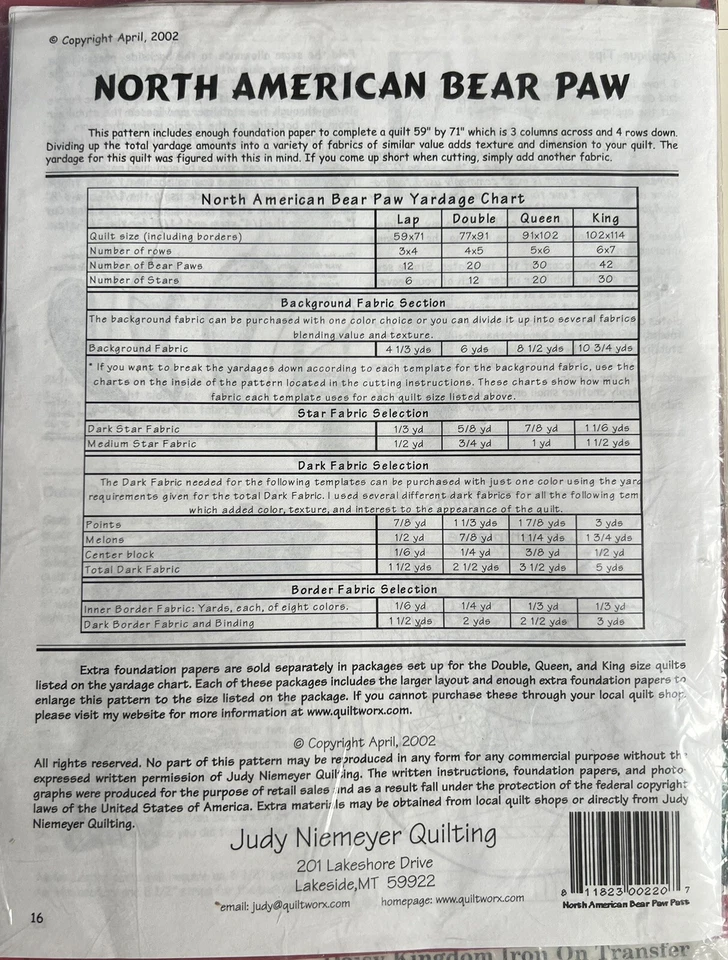 De colección 2002 Judy Niemeyer Pata de Oso Edredón Patrón Papel Pieting Quiltworx Nuevo Foto 2 de 2