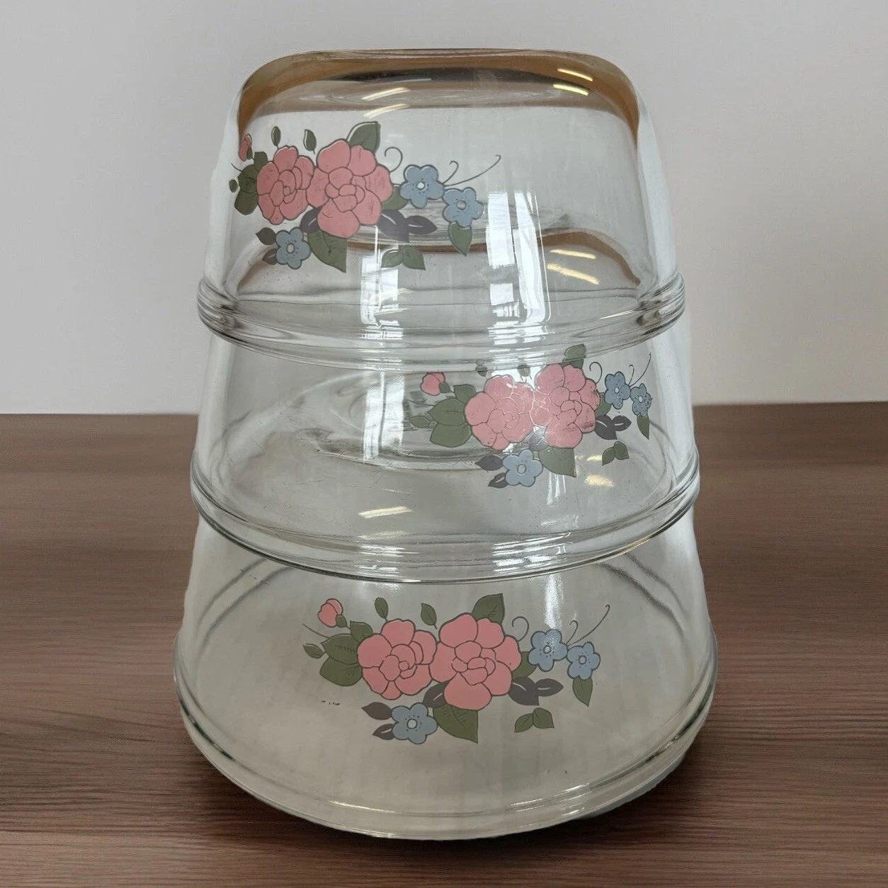 Pfaltzgraff Tea Rose Anchor Ovenware Set Of 3 Mixing Bowls 1 Qt, 1.5 Qt, 2.5 Qt