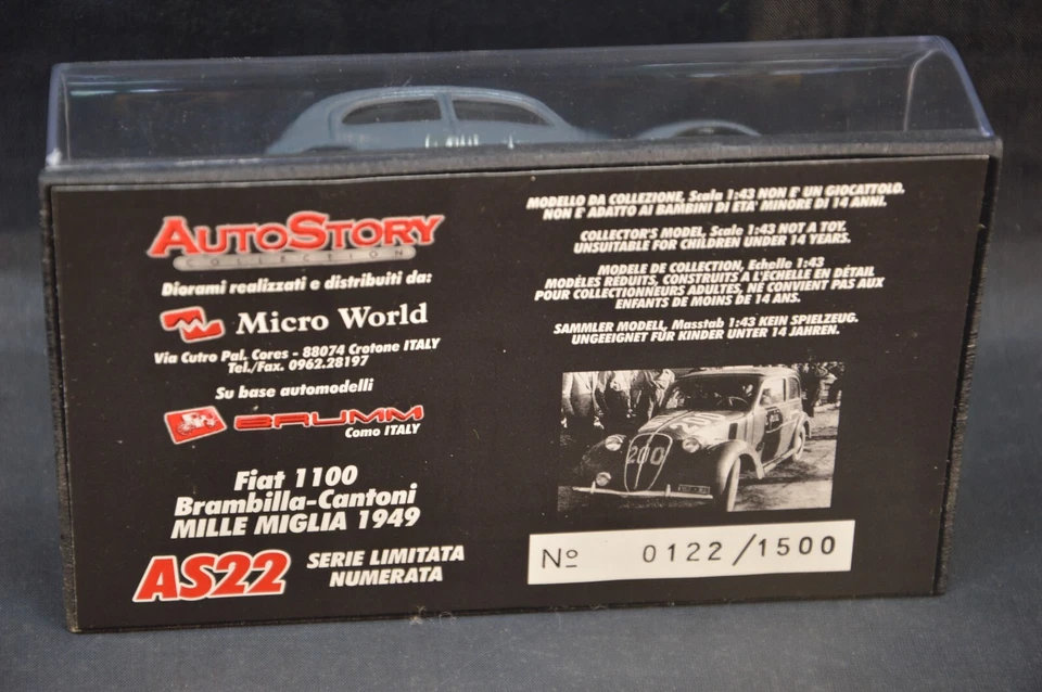 BRUMM/MICRO WORLD 1/43 AUTOSTORY COLLECTION FIAT 1100 MILLE MIGLIA 1949 AS22 - Immagine 2 di 3