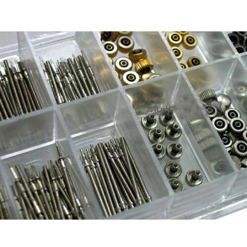 144Pcs Different Sizes Mixed Watch Stem Crown Repair Parts Assortment Set W/ Box - Foto 3 di 6