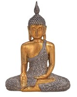 FernöStliche Buddha Figur Sitzend - Meditierende Buddha Statue In Gold 18Cm X 11