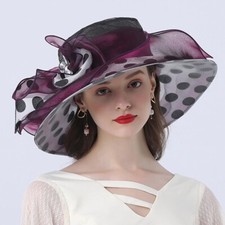 Flower Dots Organza Kentucky Derby Sun Hats Wide Brim Fedora Hat For Women Lady