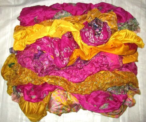 SSR LOT PURE SILK Vintage Sari REMNANT Fabrics 100 / 200 GRAMS Many Colors - Picture 1 of 29