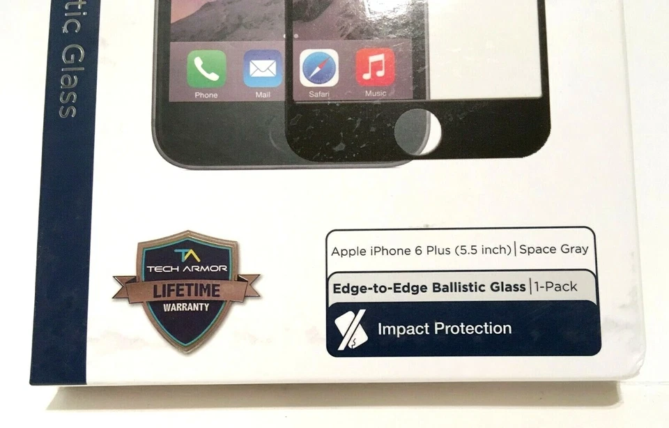 Protector de pantalla de vidrio balístico Tech Armor iPhone 6 Plus 5,5 pulgadas gris espacial Foto 2 de 4