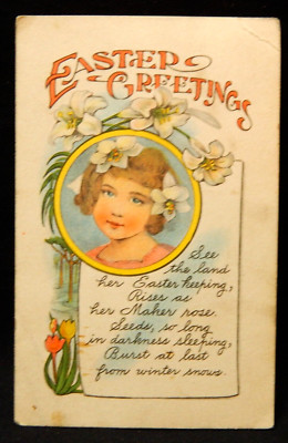 EASTER GREETINGS YOUNG GIRL WITH WHITE LILIES