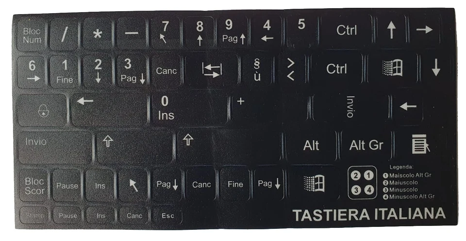 Adesivi Keyboard Stickers per Tastiera Italiano Tasti CTRL Invio Shift Alt Gr Pg - Immagine 3 di 4