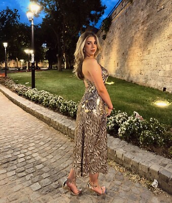 ZARA WOMEN SS24 SIZE XS FOIL ANIMAL PRINT MIDI HALTER DRESS NWT