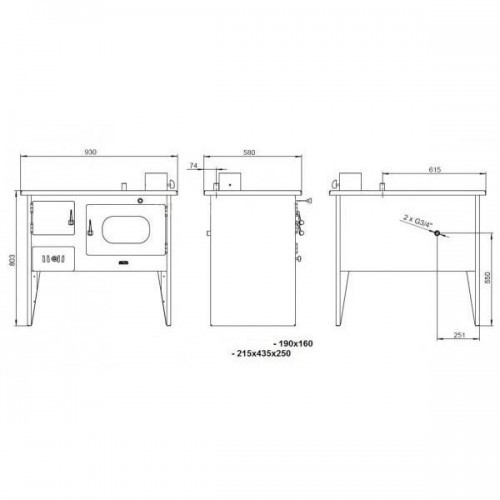 New16 Kw. Cooking Woodburning Stove With Back Boiler Water Jacket Prity