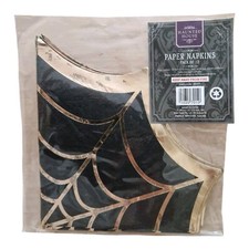 Haunted House Halloween Spider Web Napkins Gold And Black Pack Of 12