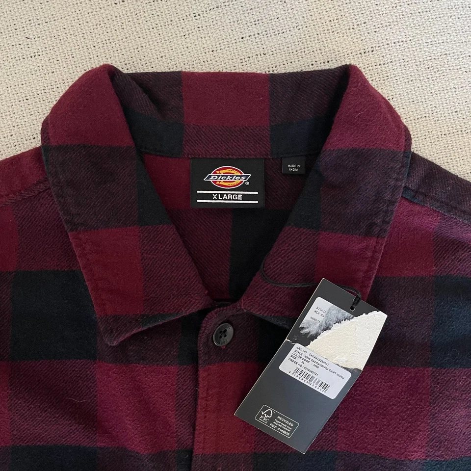 Camicia flanella Dickies NUOVO con Cartellino Uomo XL Quadri Bordeaux Pre Owned - Imagen 2 de 4