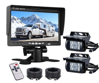 Backup Camera System 4 PIN 7'' Monitor Night 10m+20m for RV Truck van